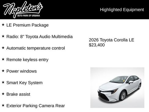 Used 2026 Toyota Corolla LE w/ LE Premium Package image 3