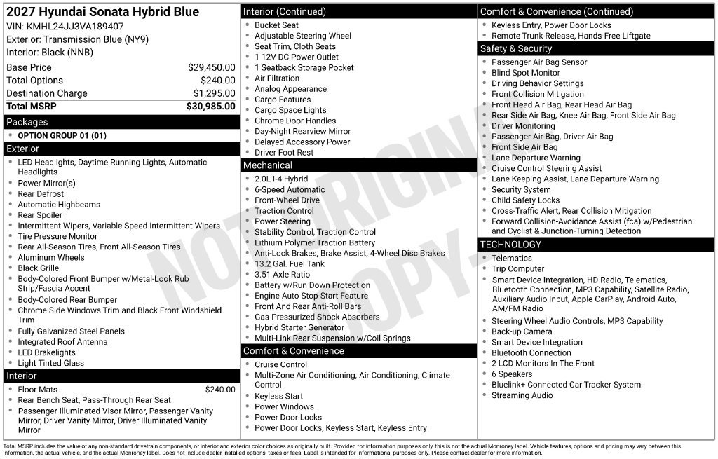 New 2027 Hyundai Sonata Blue FWD image 4