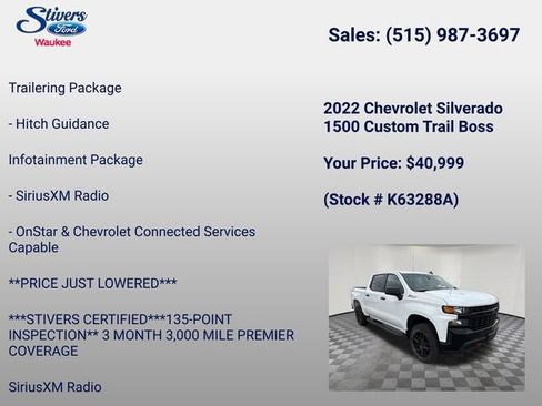 Used 2022 Chevrolet Silverado 1500 Custom Trail Boss w/ Safety Confidence Package AWD/4WD image 27