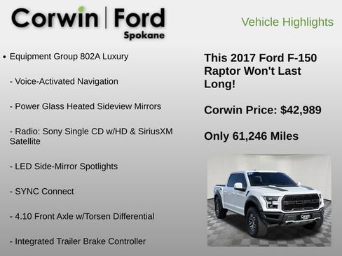 Used 2017 Ford F150 Raptor w/ Equipment Group 802A Luxury AWD/4WD image 12