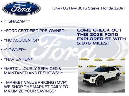 Certified 2025 Ford Explorer ST w/ Sun And Sound Package image 6