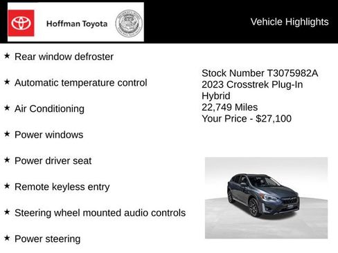 Used 2023 Subaru Crosstrek Hybrid w/ Moonroof Package w/Navigation AWD/4WD image 15