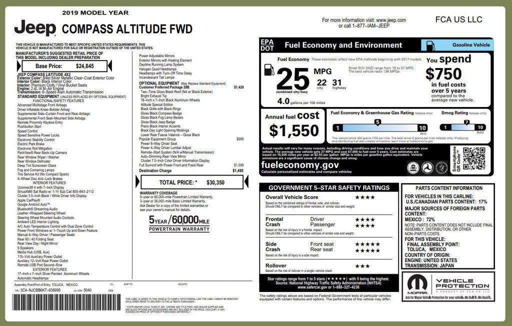 Certified 2019 Jeep Compass Latitude FWD image 1
