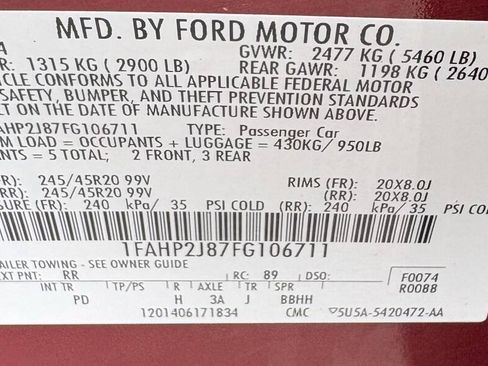 Used 2015 Ford Taurus Limited w/ Equipment Group 301A AWD/4WD image 17