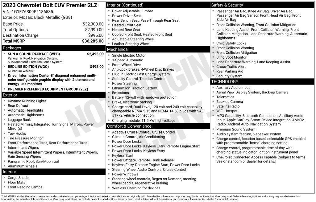 Used 2023 Chevrolet Bolt EUV Premier w/ Sun & Sound Package FWD image 3