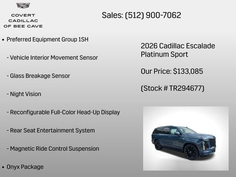 New 2026 Cadillac Escalade Platinum Sport w/ LPO, ONYX Package image 24