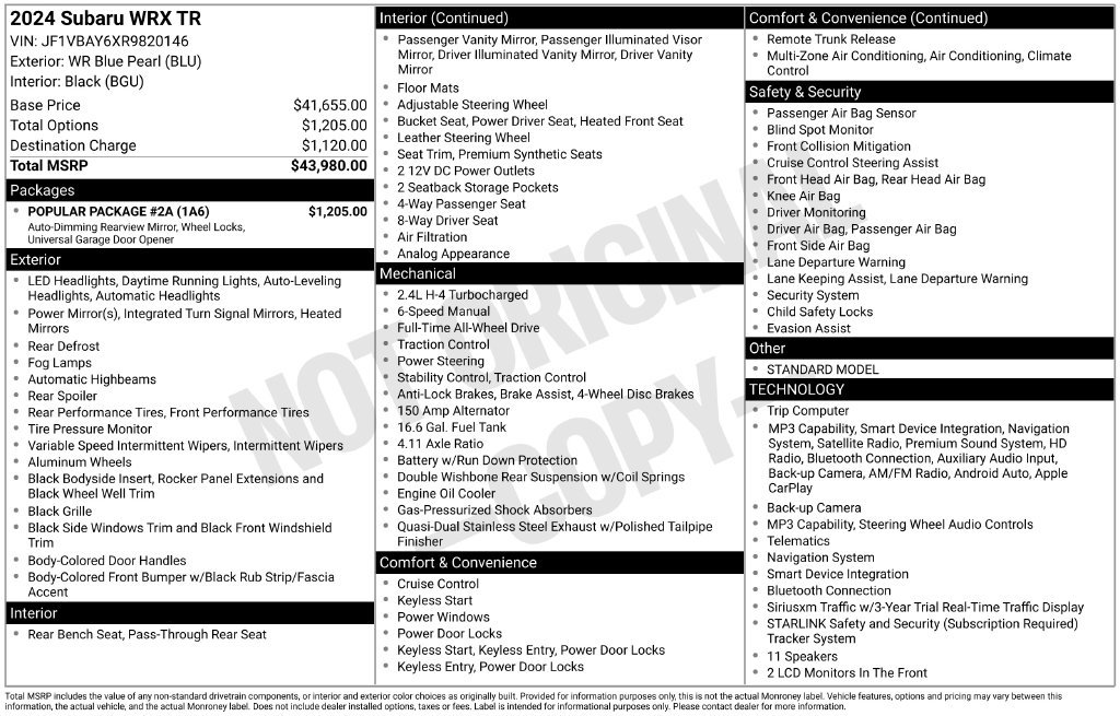 Used 2024 Subaru WRX TR w/ Popular Package #2A AWD/4WD image 19