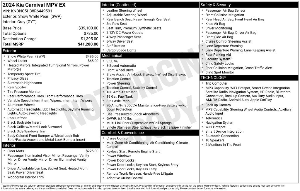 Used 2024 Kia Carnival EX FWD image 1
