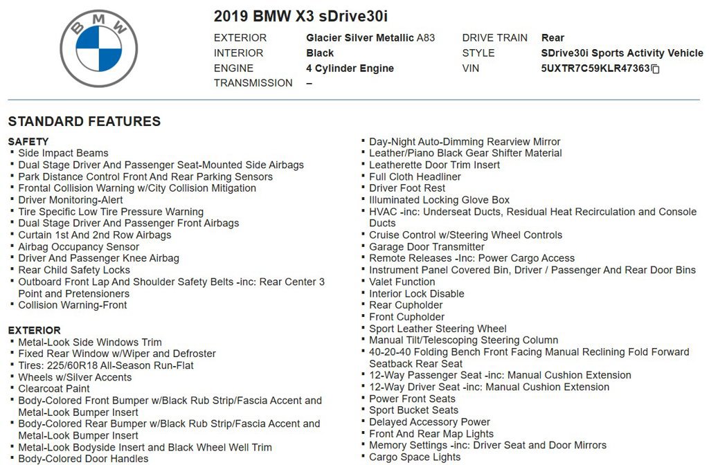Used 2019 BMW X3 sDrive30i w/ Convenience Package RWD image 18