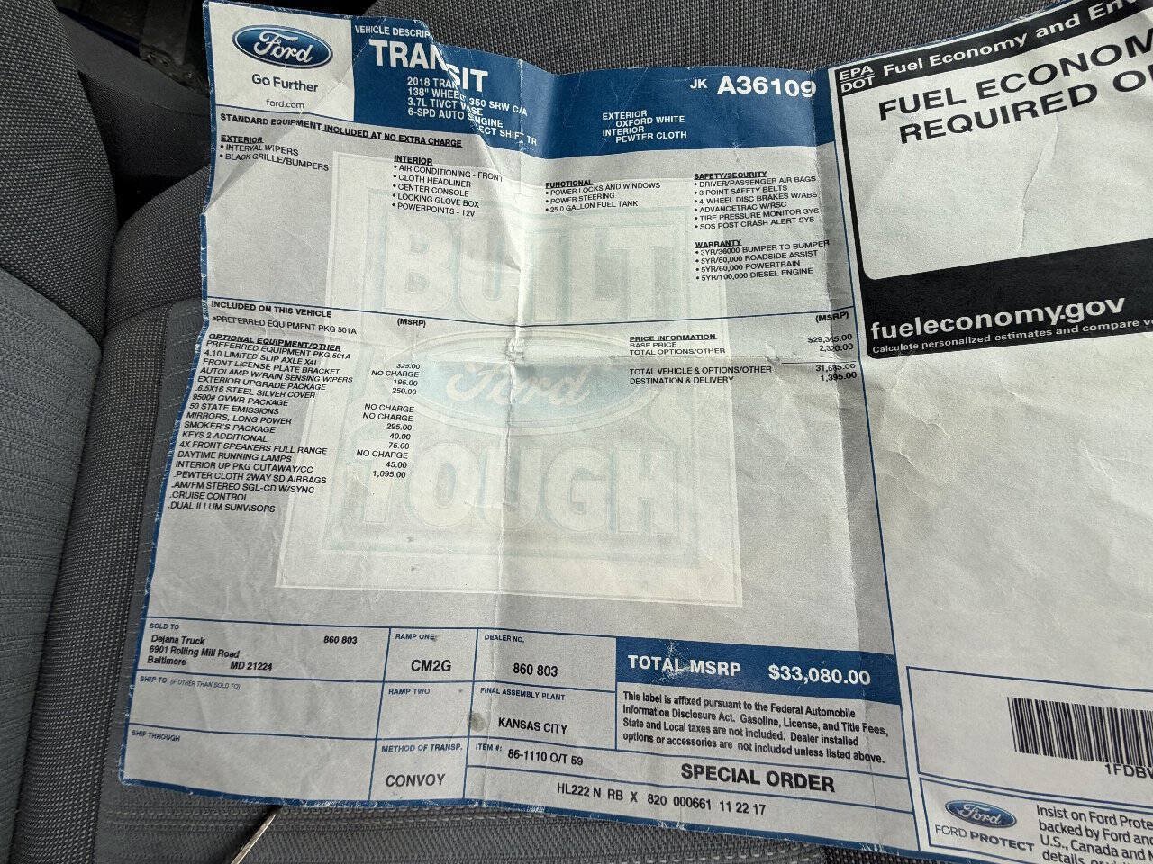 Used 2018 Ford Transit 350 138 w/ Interior Upgrade Package RWD image 23