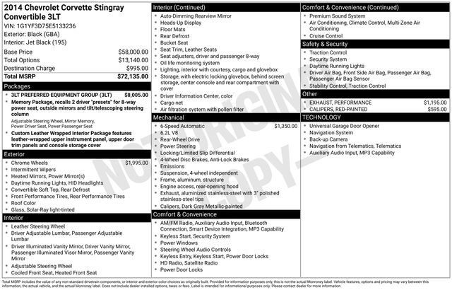 Certified 2014 Chevrolet Corvette Stingray Convertible w/ 3LT Preferred Equipment Group RWD image 6