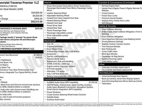 Used 2018 Chevrolet Traverse Premier w/ Driver Confidence II Package FWD image 1
