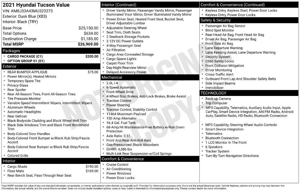 Used 2021 Hyundai Tucson Value w/ Cargo Package FWD image 11