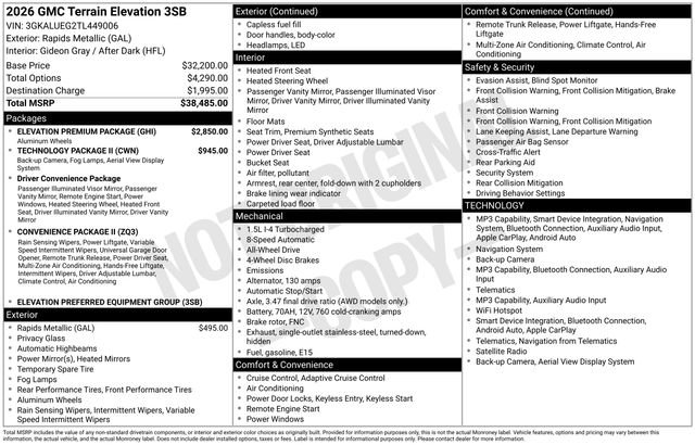 New 2026 GMC Terrain Elevation w/ Elevation Premium Package AWD/4WD image 3
