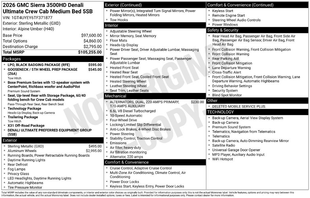 Used 2026 GMC Sierra 3500 Denali Ultimate w/ LPO, Black Badging Package AWD/4WD image 3