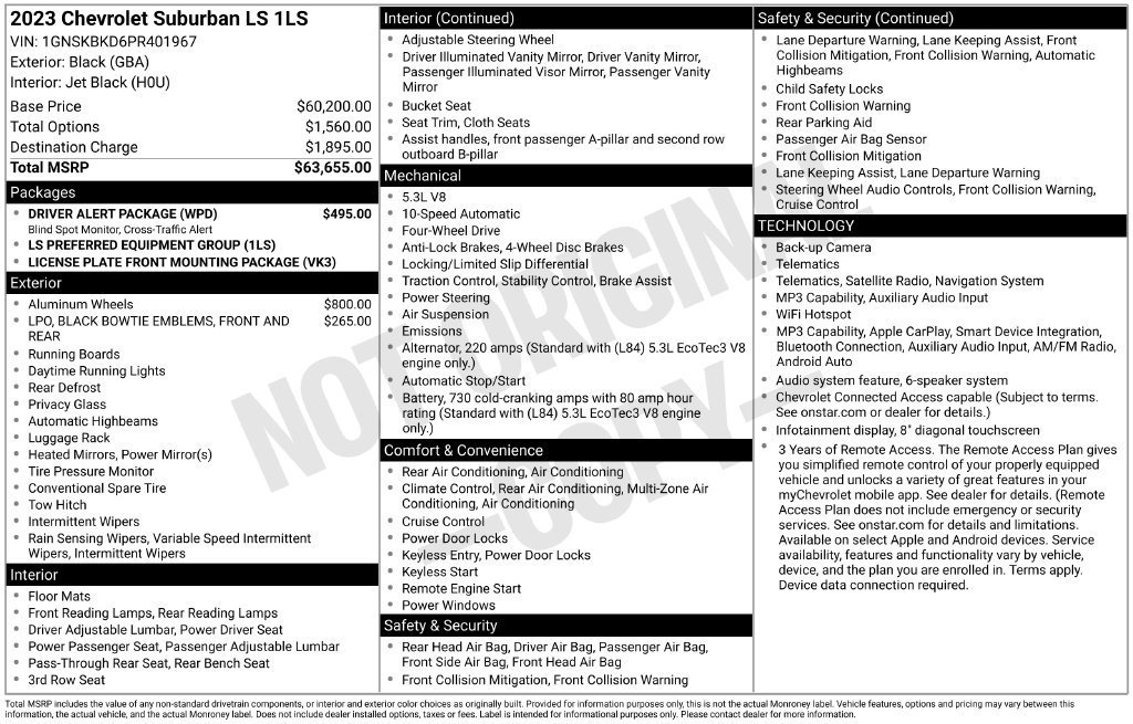 Used 2023 Chevrolet Suburban LS w/ Driver Alert Package AWD/4WD image 91
