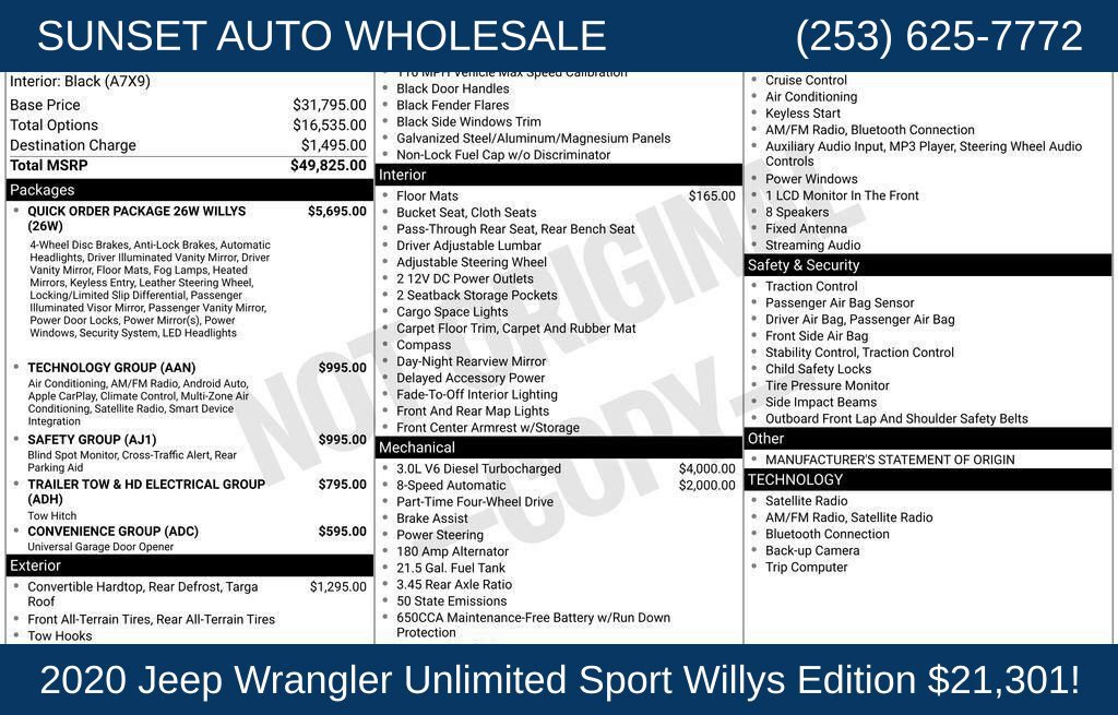 Used 2020 Jeep Wrangler Unlimited Sport AWD/4WD image 49