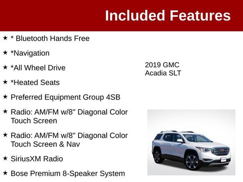 Used 2019 GMC Acadia SLT w/ LPO, Floor Liner Package AWD/4WD image 3