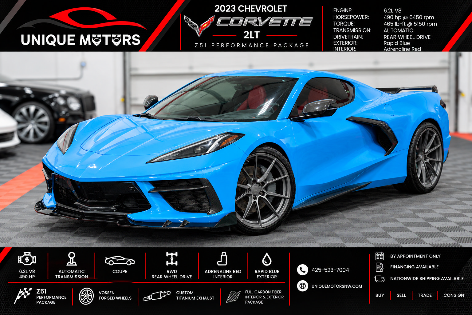 Used 2023 Chevrolet Corvette Stingray Preferred Cpe w/ Z51 Performance Package RWD image 1