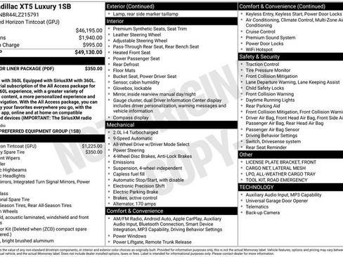 Certified 2020 Cadillac XT5 Luxury w/ LPO, Floor Liner Package AWD/4WD image 5