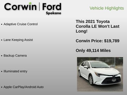 Used 2021 Toyota Corolla LE w/ Carpet Mat Package (TMS) FWD image 6