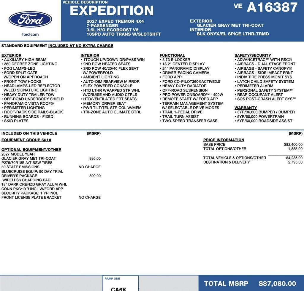 New 2027 Ford Expedition Tremor w/ Driver's Package AWD/4WD image 2