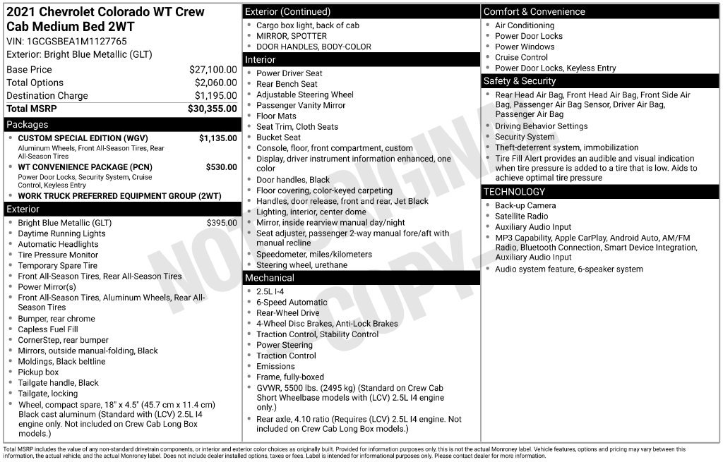 Used 2021 Chevrolet Colorado W/T w/ Custom Special Edition RWD image 10
