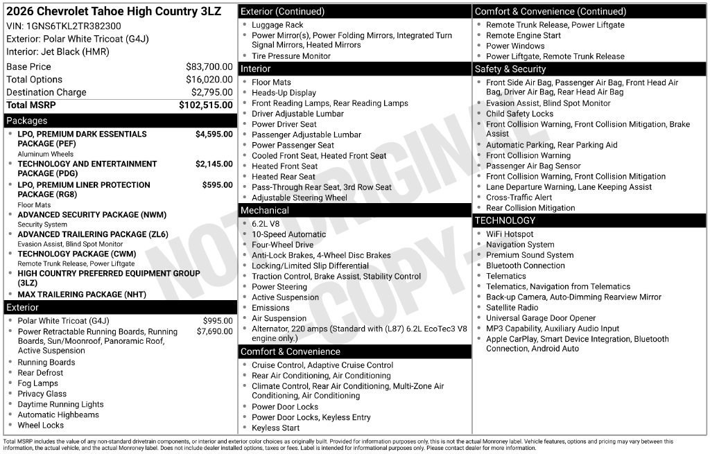 New 2026 Chevrolet Tahoe High Country AWD/4WD image 4