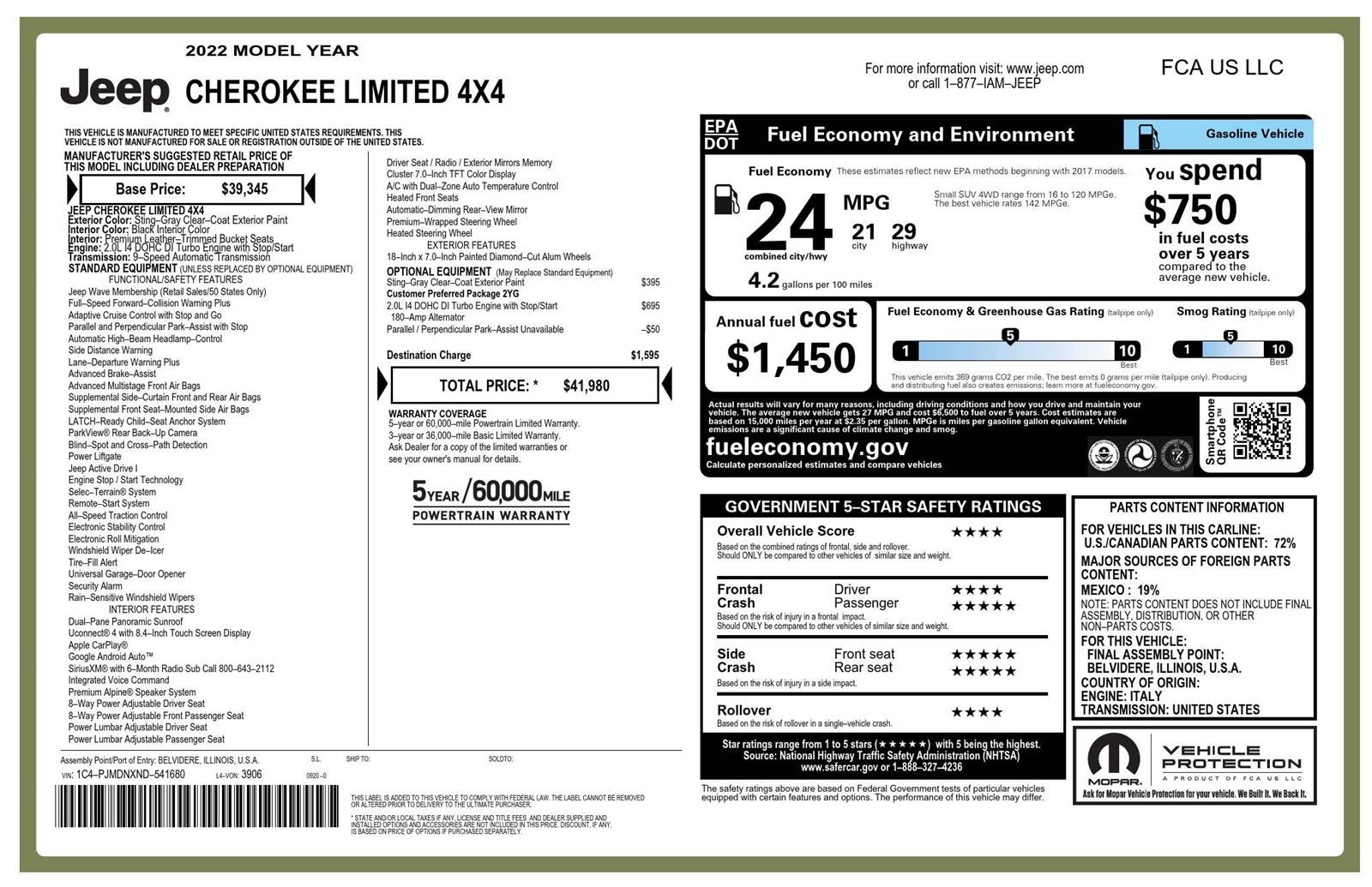 Used 2022 Jeep Cherokee Limited AWD/4WD image 2