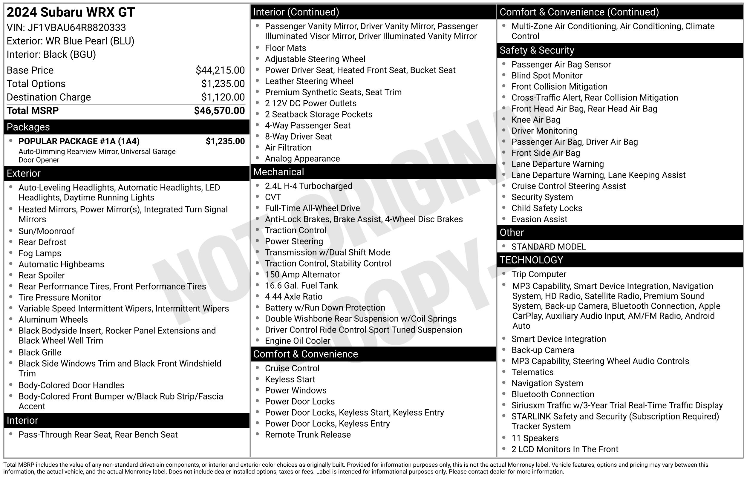 Used 2024 Subaru WRX GT w/ Popular Package #1A AWD/4WD image 17