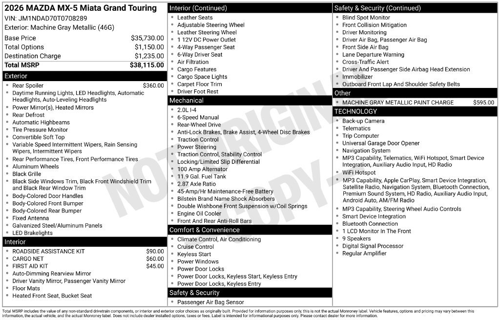 New 2026 MAZDA MX-5 Miata Grand Touring RWD image 4