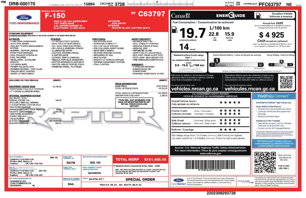 Used 2023 Ford F150 Raptor w/ Equipment Group 802A Raptor R AWD/4WD image 2