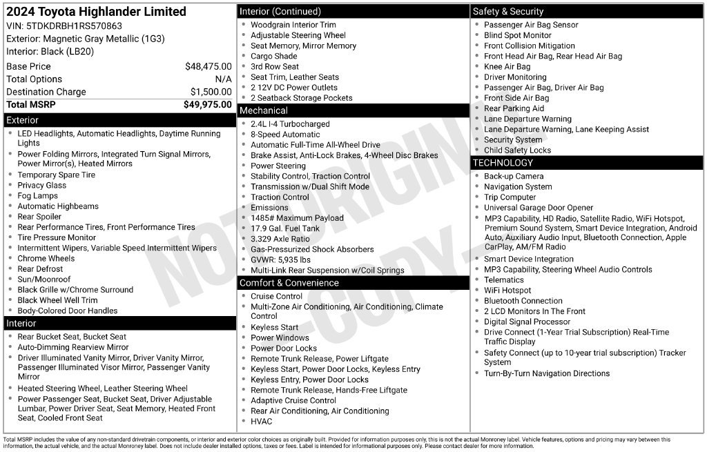 Used 2024 Toyota Highlander Limited AWD/4WD image 2