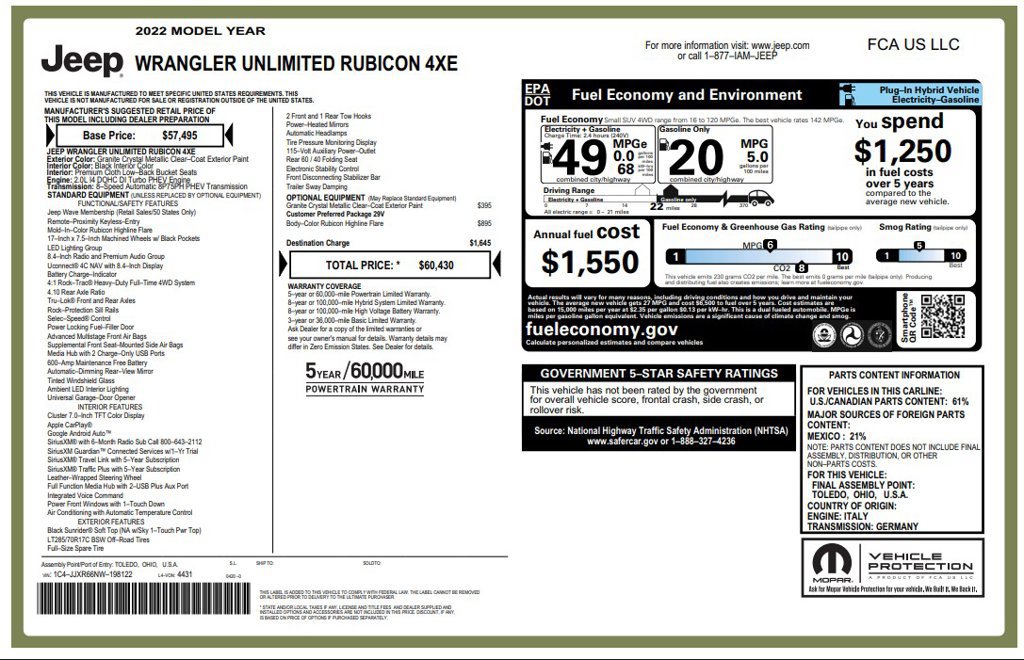 Used 2022 Jeep Wrangler Unlimited Rubicon 4xe AWD/4WD image 4