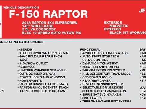 Used 2018 Ford F150 Raptor w/ Equipment Group 802A Luxury AWD/4WD image 18