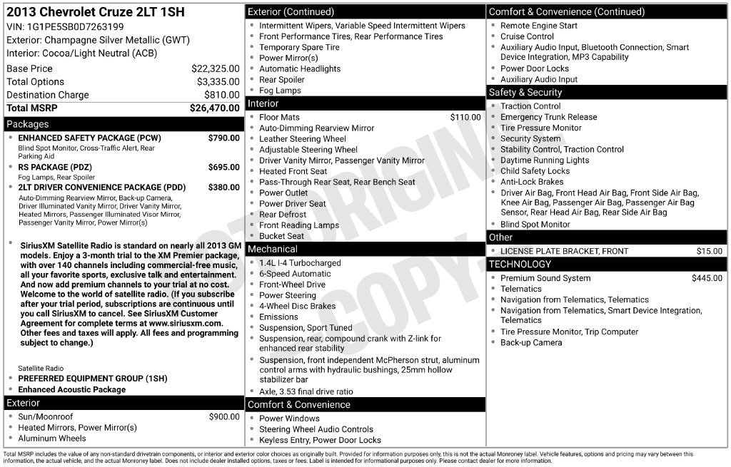 Used 2013 Chevrolet Cruze LT w/ Enhanced Safety Package FWD image 17