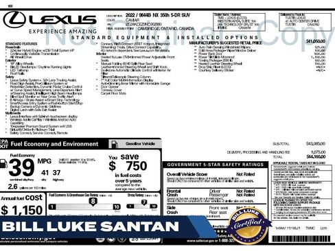Used 2022 Lexus NX 350h AWD w/ Towing Package (2000 Lbs) image 1