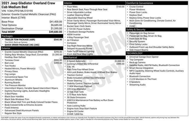 Used 2021 Jeep Gladiator Overland w/ Trailer Tow Package AWD/4WD image 32