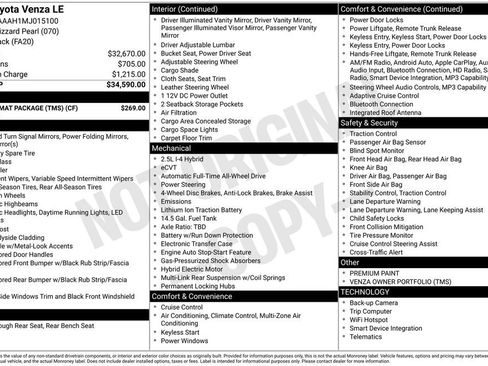 Used 2021 Toyota Venza LE w/ Carpet Mat Package (TMS) AWD/4WD image 6