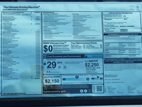 New 2026 BMW 330i xDrive Sedan w/ M Sport Package AWD/4WD image 2