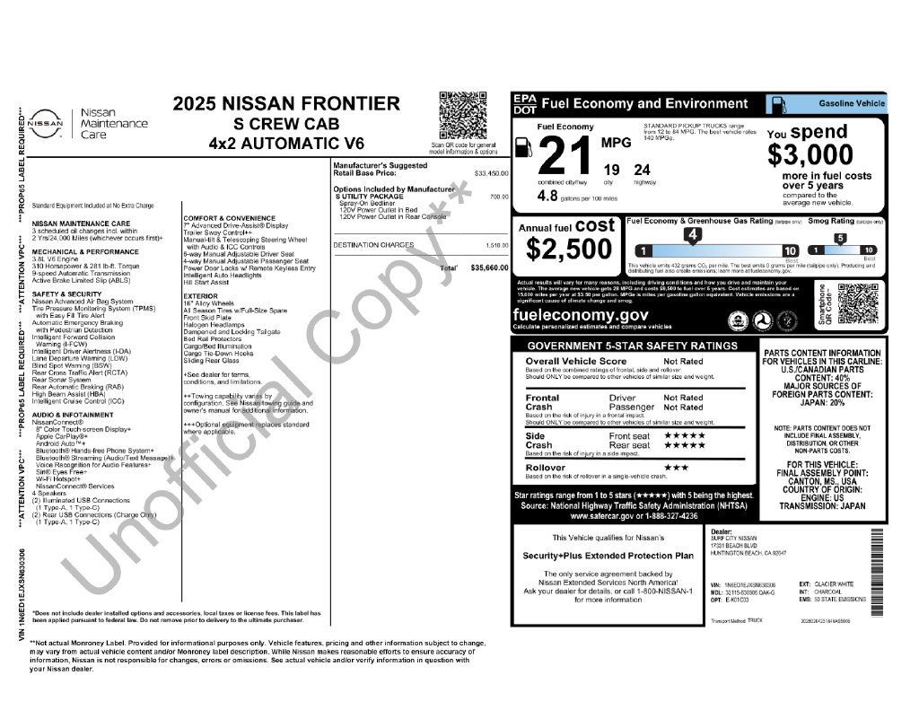 Used 2025 Nissan Frontier S w/ S Utility Package RWD image 5