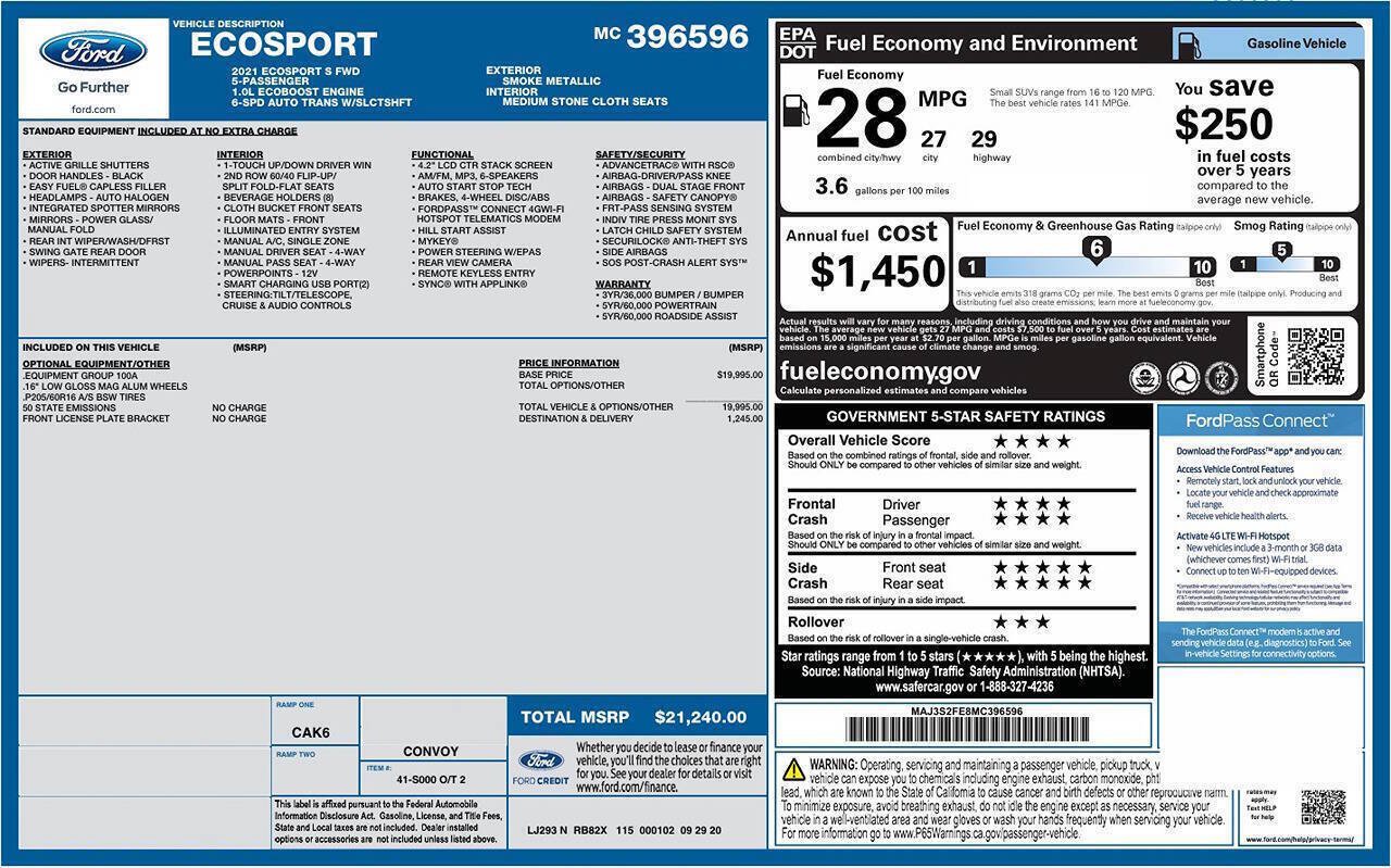 Used 2021 Ford EcoSport S FWD image 23