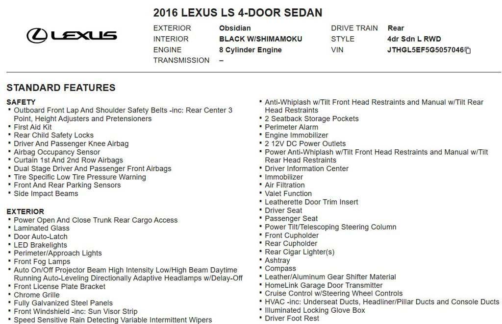 Used 2016 Lexus LS 460 L RWD image 15