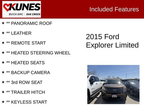 Used 2015 Ford Explorer Limited w/ Equipment Group 301A FWD image 2
