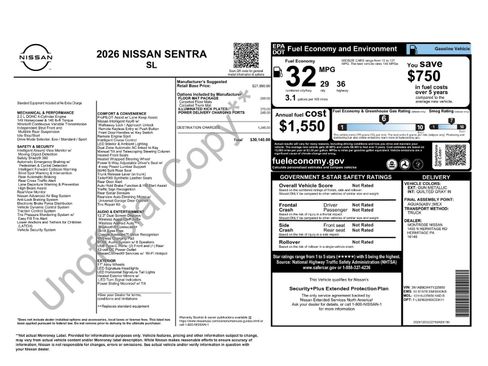 New 2026 Nissan Sentra SL w/ Floor Mat Package FWD image 4