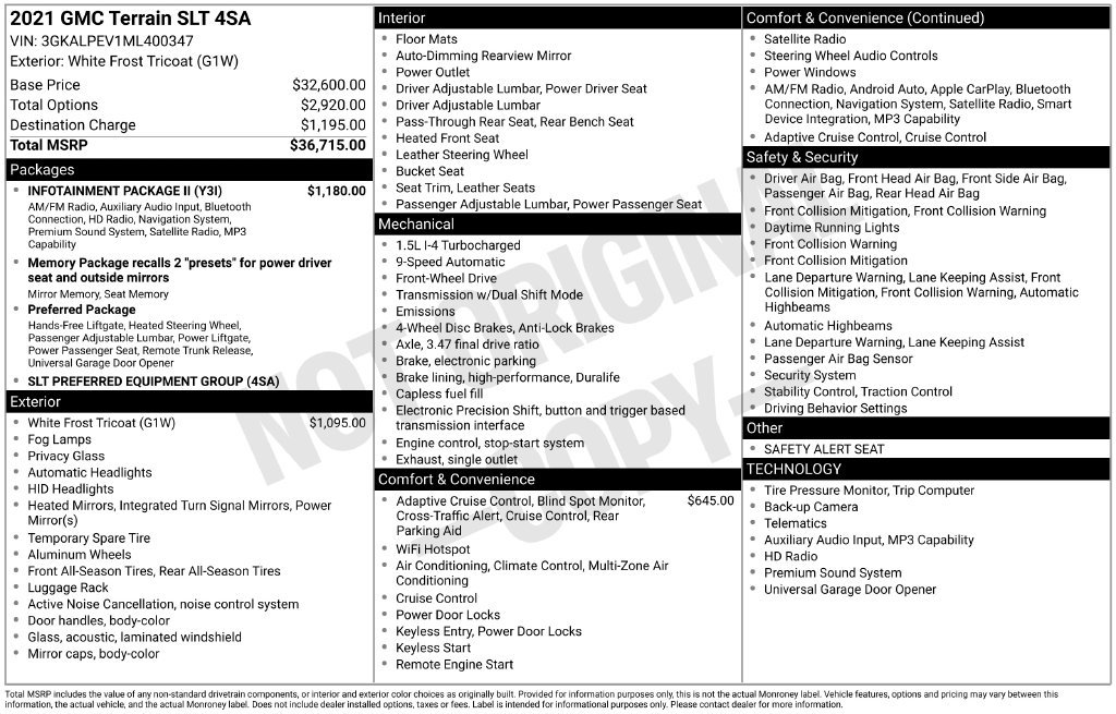 Used 2021 GMC Terrain SLT w/ Infotainment Package II FWD image 50