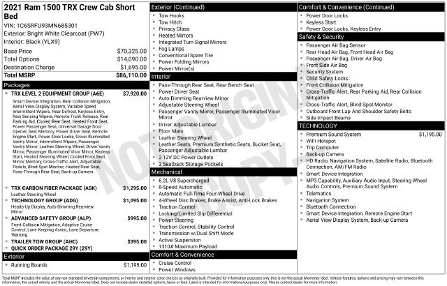 Used 2021 RAM 1500 TRX w/ TRX Level 2 Equipment Group AWD/4WD image 10