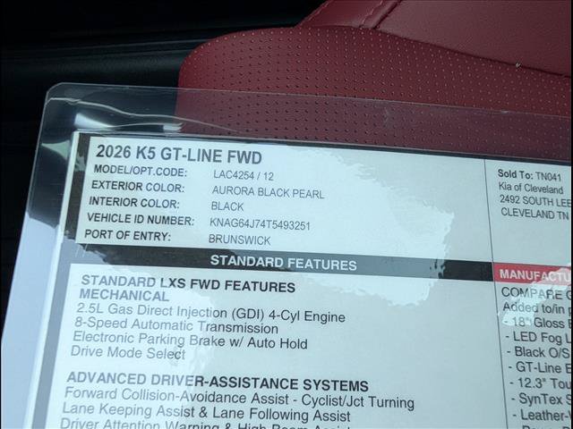 New 2026 Kia K5 GT-Line w/ GT-Line Red Interior Package FWD image 14