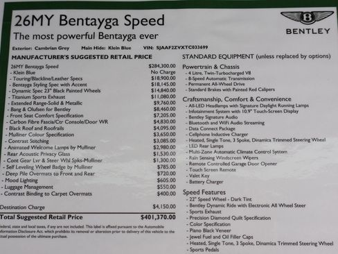 New 2026 Bentley Bentayga Speed AWD/4WD image 20