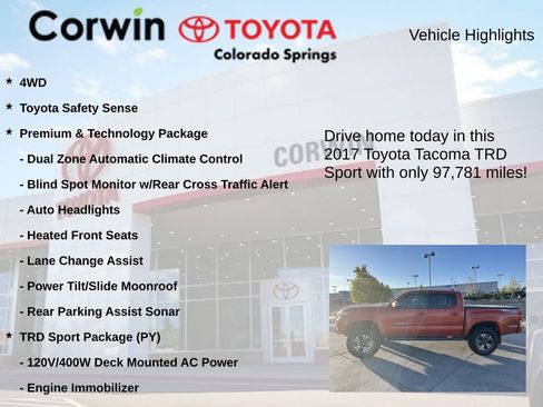 Used 2017 Toyota Tacoma TRD Sport w/ Premium & Technology Package AWD/4WD image 7